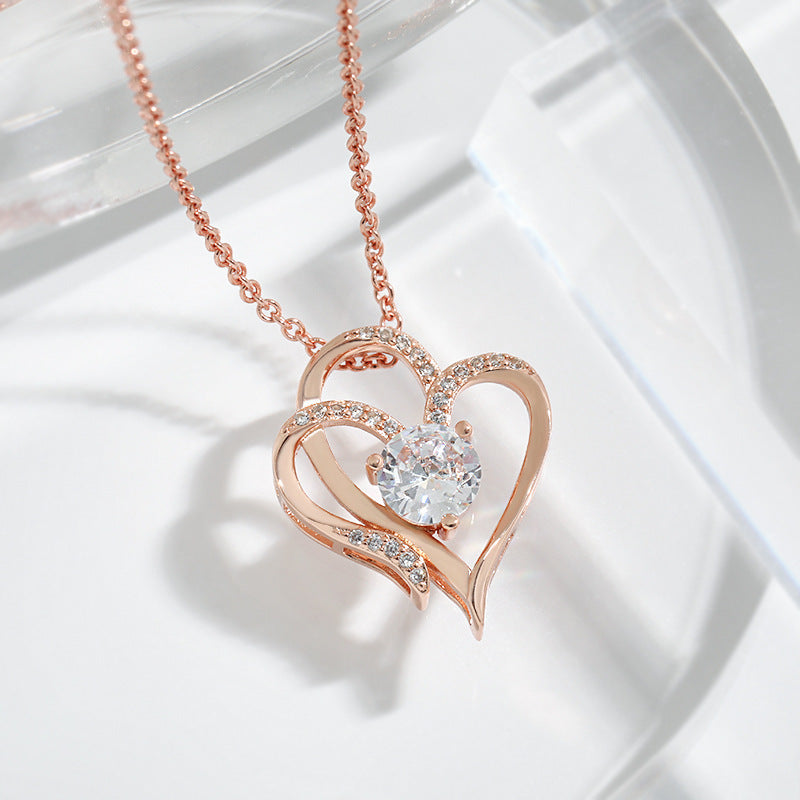 Collar de doble corazón con circonias y diamantes de imitación
