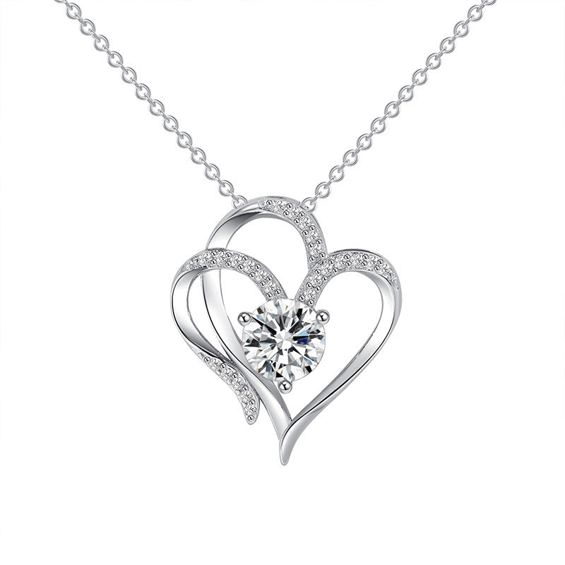 Collar de doble corazón con circonias y diamantes de imitación