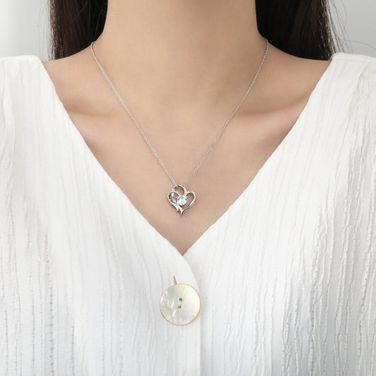 Collar de doble corazón con circonias y diamantes de imitación