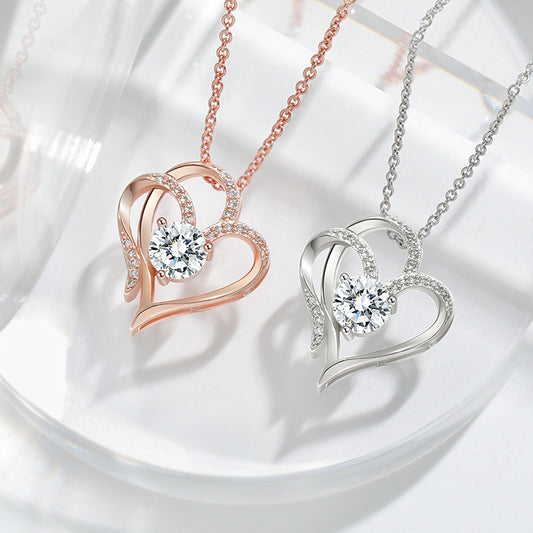Collar de doble corazón con circonias y diamantes de imitación