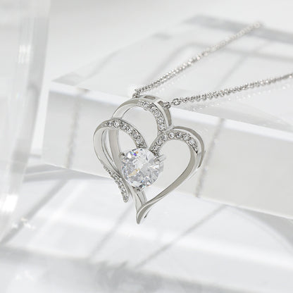 Collar de doble corazón con circonias y diamantes de imitación
