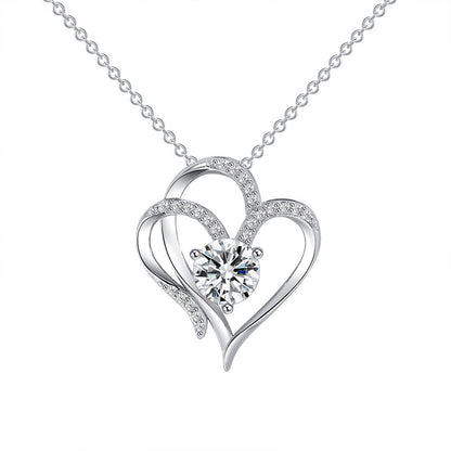 Collar de doble corazón con circonias y diamantes de imitación
